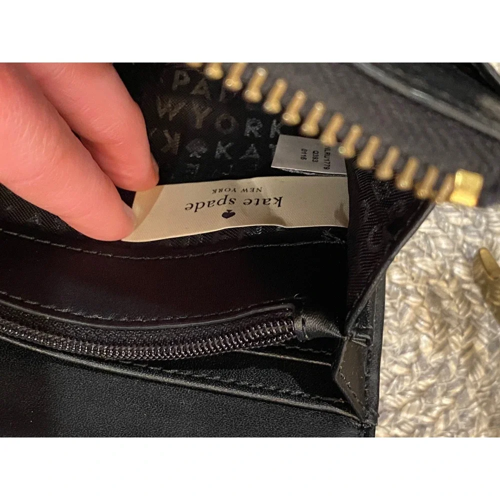 Kate Spade New York Black Pebbled Leather Zip Around Wallet Wristlet